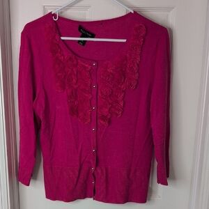 White House Black Market Pink Cardigan with Floral Details